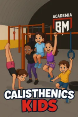 Ilustración de niños entrenando calistenia en la academia BM